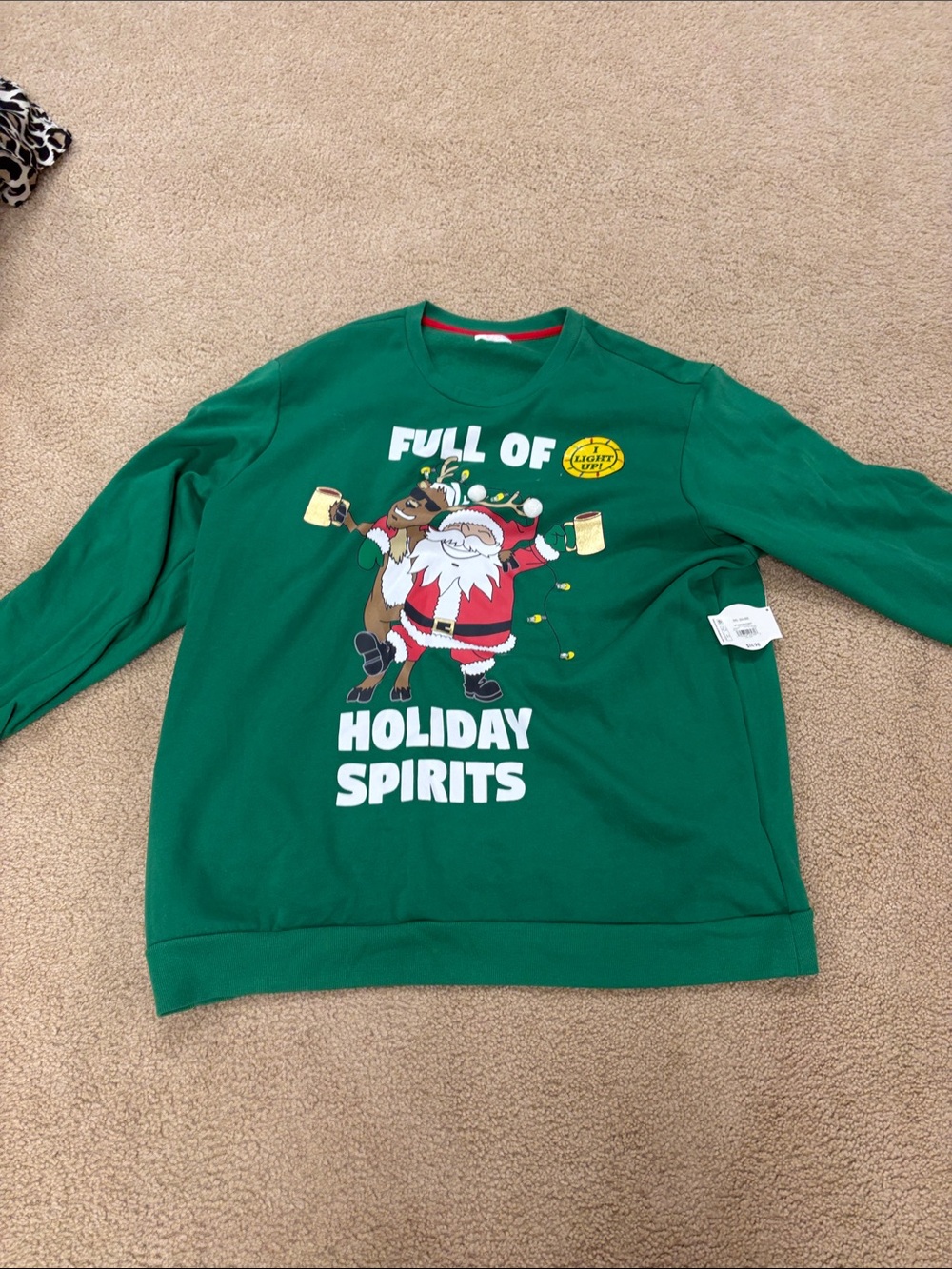 Holiday Time Green 'Holiday Spirits' Crewneck Sweater with Santa Graphic